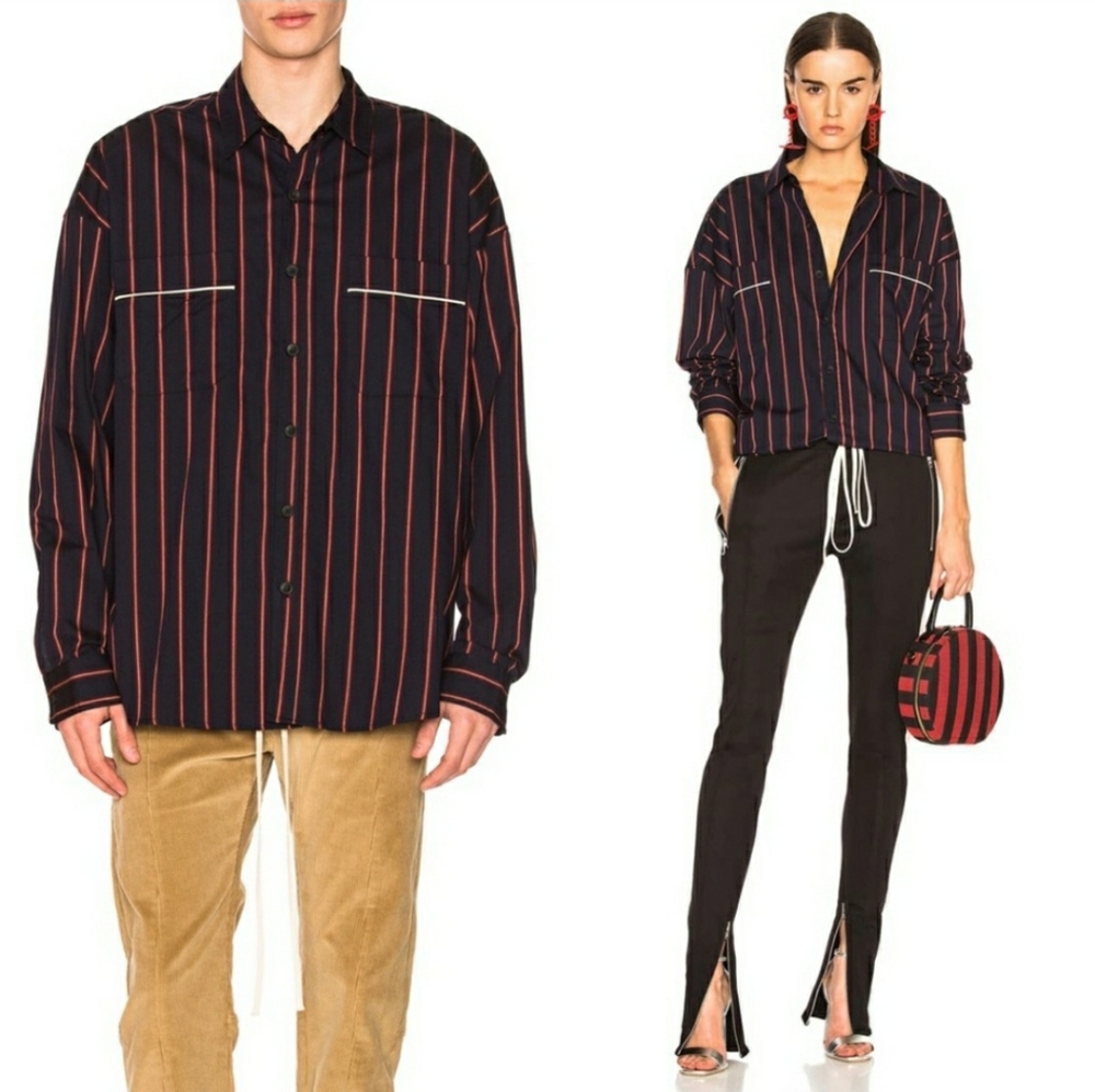 Fear of God Oversized Piped Button Down Navy/Red